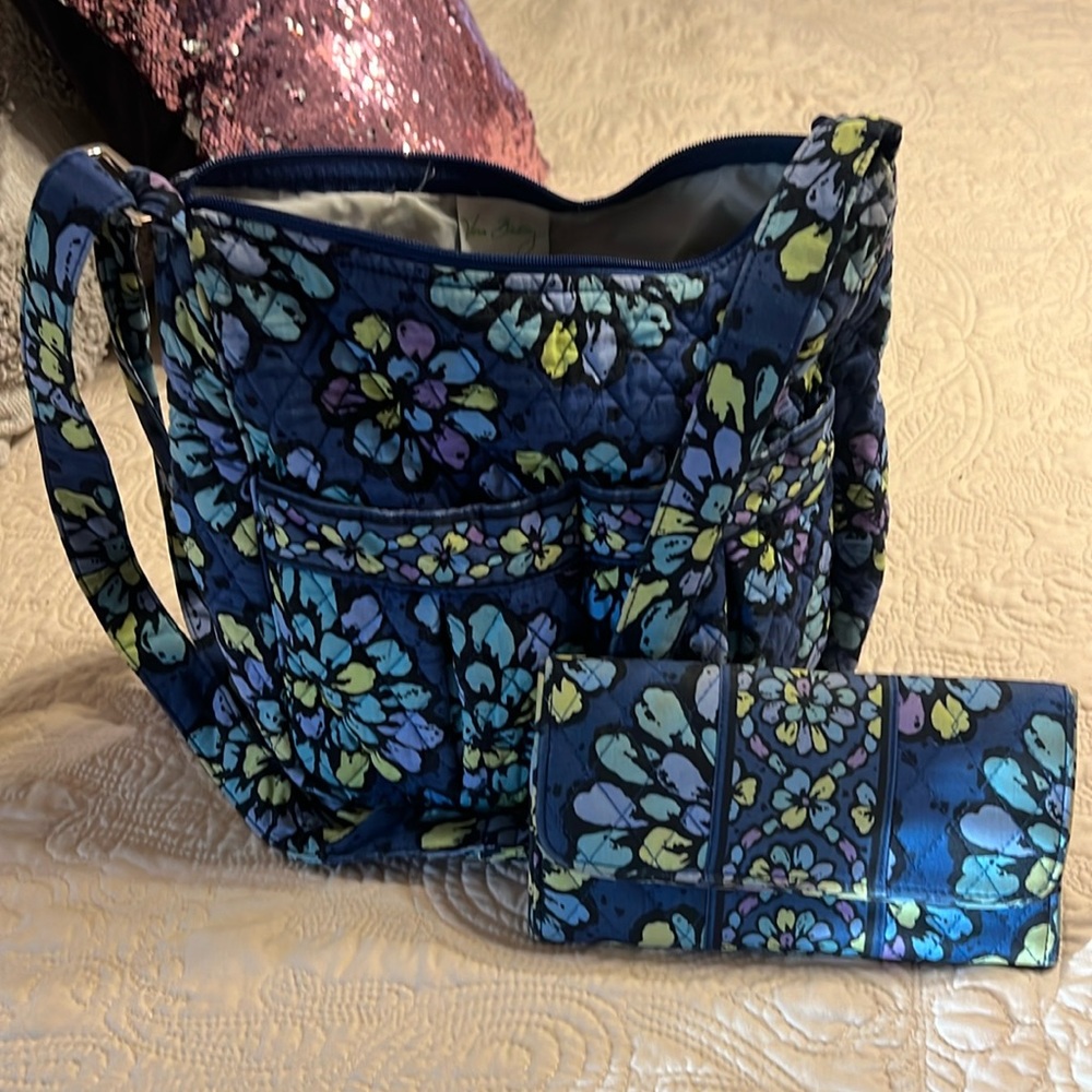 Vintage Vera Bradley Blue Teal Green Purple with matching wallet